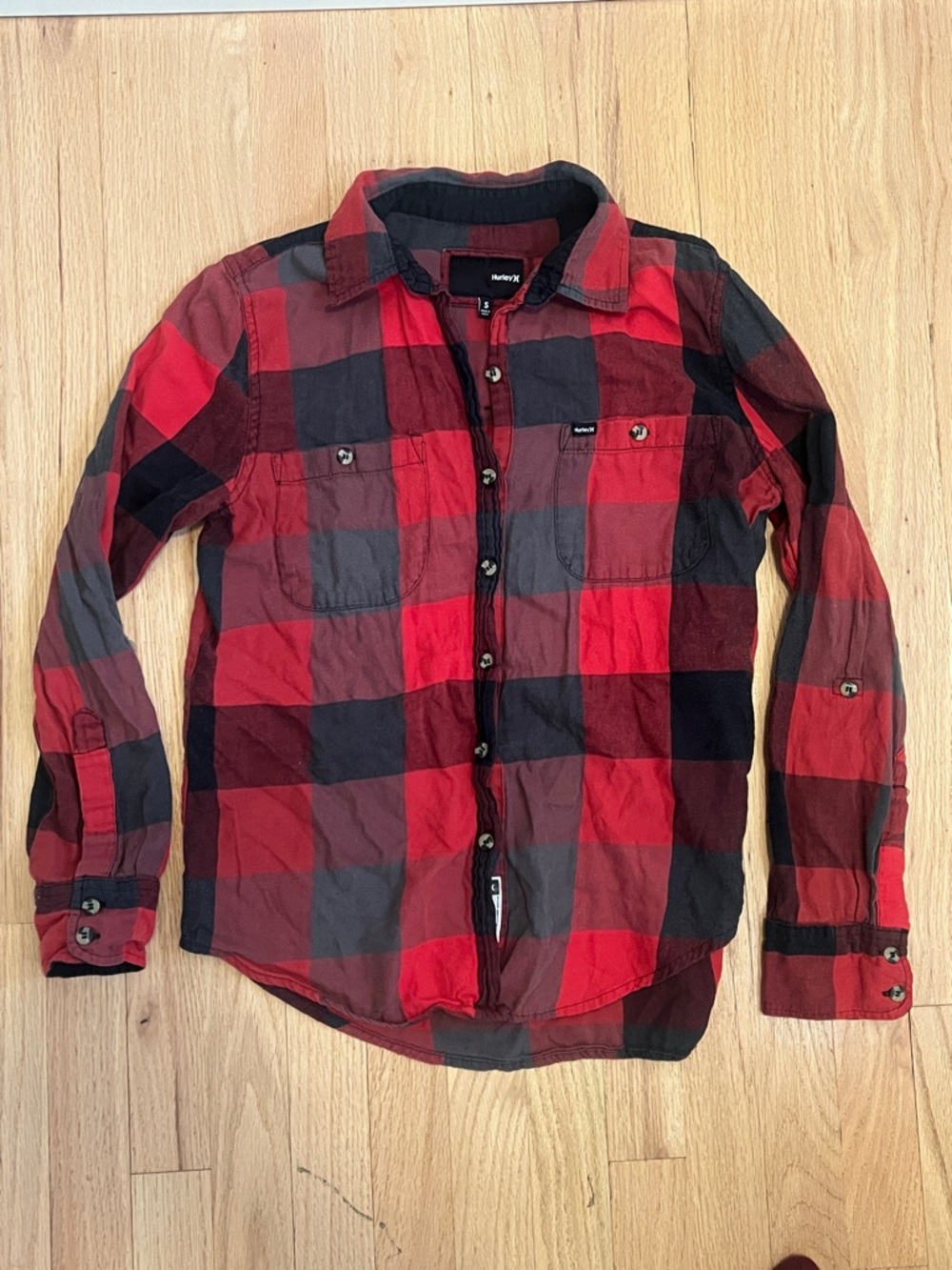 Volcom Red and Black Plaid Button-Down Shirt